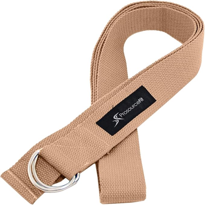 ProsourceFit Metal D-Ring Yoga Strap 8’ Durable Cotton for Stretching and Flexibility