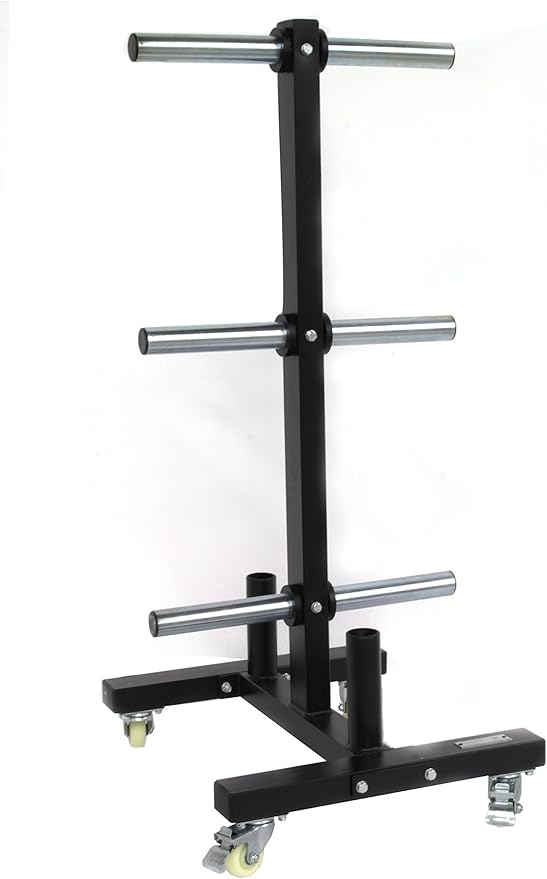 CFF Olympic 2 Bar & Bumper Plate Tree for Weights - 1000 lb. Capacity Mobile Weight Storage Rack w/Wheels. Perfect for Any Commercial Gym, Fitness Training Center, or Home Gym