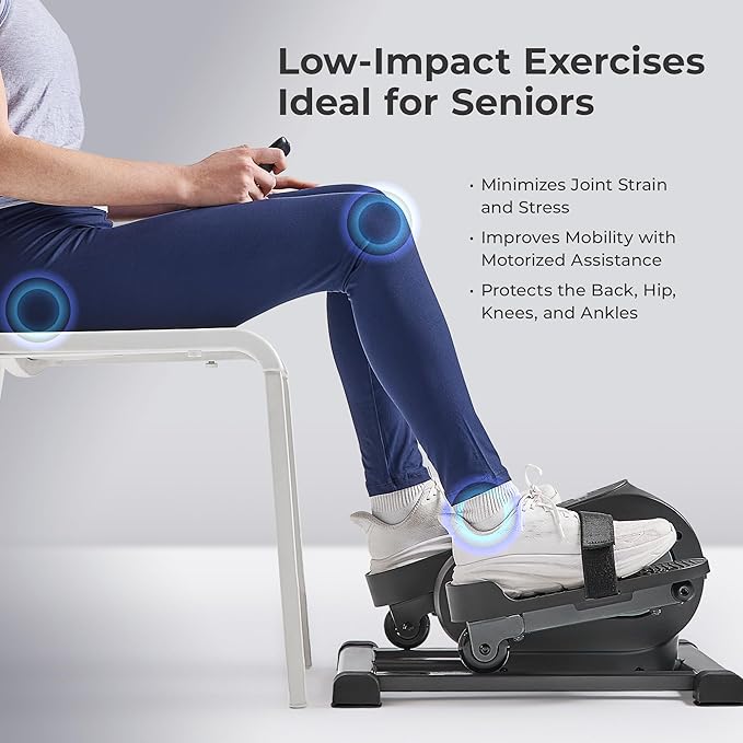 Sunny Health & Fitness Under Desk Pedal Elliptical Machine, Adjustable Resistance Leg Exerciser Home Workout While Sitting for Seniors, Optional Motorize or in Pink with SunnyFit App via Bluetooth