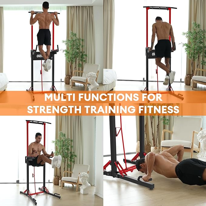ONETWOFIT Foldable Power Tower Pull Up Bar Station, Multi-Function Adjustable Height Pull Up Dip Station for Gym Workout, Strength Training Fitness Equipment, Pull Up Stand Pro 400LBS/Pro Max 600LBS