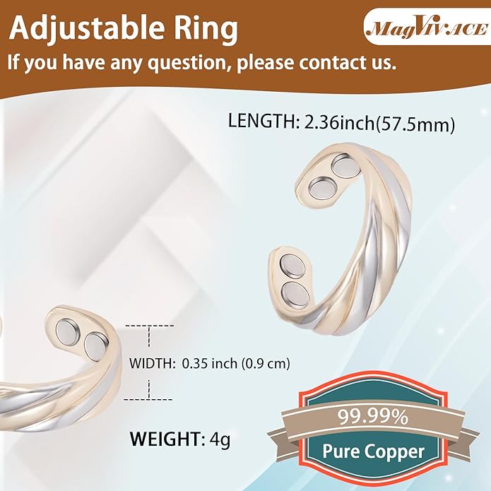 MagVIVACE Pure Copper Ring for Women, Magnetic Rings with 3500 Gauss Magnet