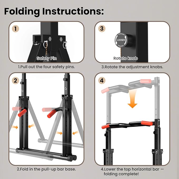 Power Tower Pull Up Dip Station Foldable, Pull Up Bar Station Adjustable, Multi-Function Home Gym, Strength Training Fitness Equipment, Triangular Design, for Home Outdoor