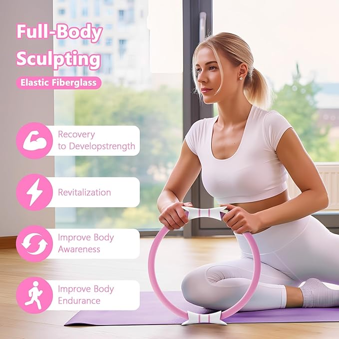 14" Pilates Ring - Magic Circle for Inner Thigh, Arm & Core Toning | Anti-Bend Foam Handles | Home Fitness Gear for Women