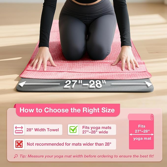 Hot Yoga Towel,Microfiber Yoga Mat Towels Non Slip for Hot Yoga Absorbent Microfiber Sweat Anti-Slip Cover,Bikram,Pilates,Exercise,Fitness 28 inch X 72 inch Pink 2 Pack