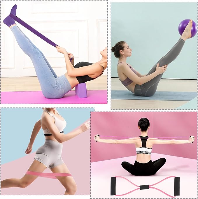 21 Pcs Pilates Ring Circle Set for Women, Includes 9.8 in Ball Yoga, Ring Stretching, Strap Bands, Non Slip Socks, Back Bags for Workout, Commonly Used for Yoga, Pilates, Stretching, Fitness