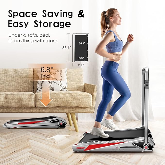 Egofit Walker Pro/Plus Smallest Under Desk Treadmill Walking Pad, Small & Compact Walking Treadmill with Fixed 5% Incline to Fit Desk Perfectly and Home & Office with APP & Remote Control