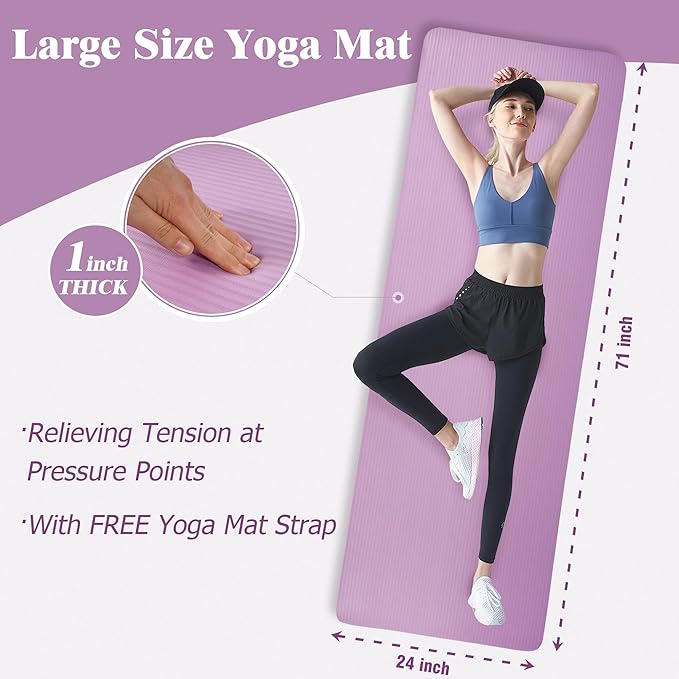 BalanceFrom Yoga Mat 1-Inch Extra Thick High-Density Exercise Mat with Non-Slip Surface & Carry Strap for Men & Women Tear-Resistant Pilates Workout Mat for Home Gym, Floor Fitness, Multiple Colors