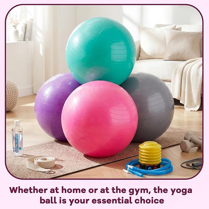 Leyndo 4 Pcs 26 Inch Yoga Exercise Ball Pilates Pregnancy Birthing Fitness Ball with Quick Pump Anti Burst for Improved Posture, Balance, Yoga, Pilates, Training