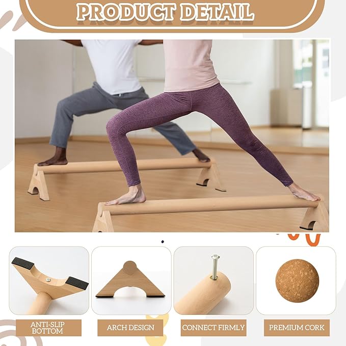 Balance Trainer Kit, 40 Inch Beech Wood Balance Beam with Adjustable Foot Trainers and Cork Massage Ball for Ankle Strengthening and Plantar Fasciitis Relief