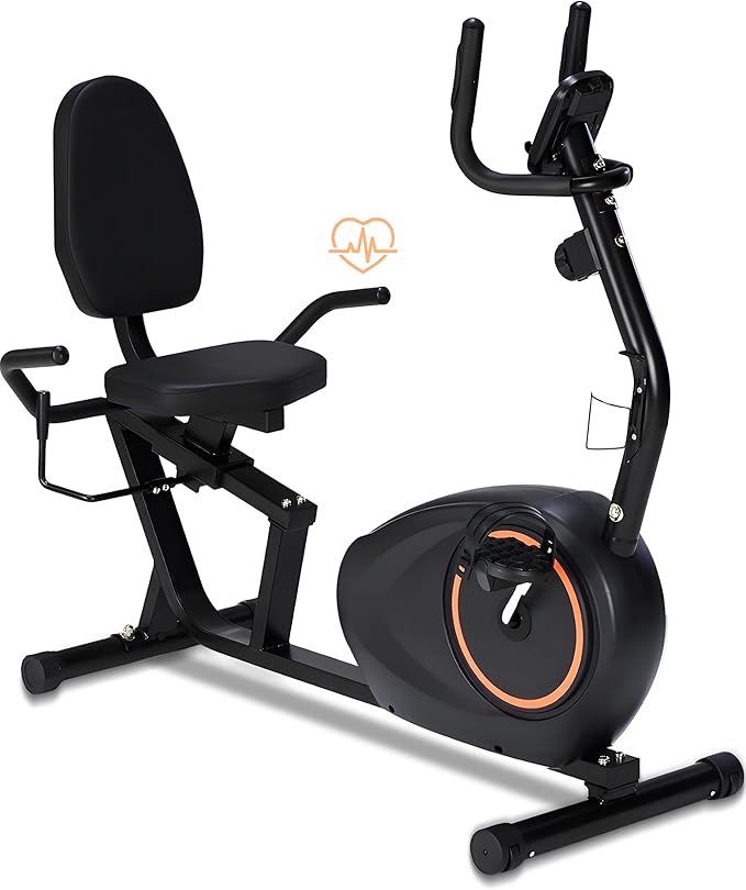 Recumbent Exercise Bike for Home with Quiet 16 Levels Magnetic Resistance, Recumbent Bike for Seniors & Adults with 400LBS Weight Capacity, Large Comfortable Seat, Backlit LCD Monitor, and Pulse Sensor