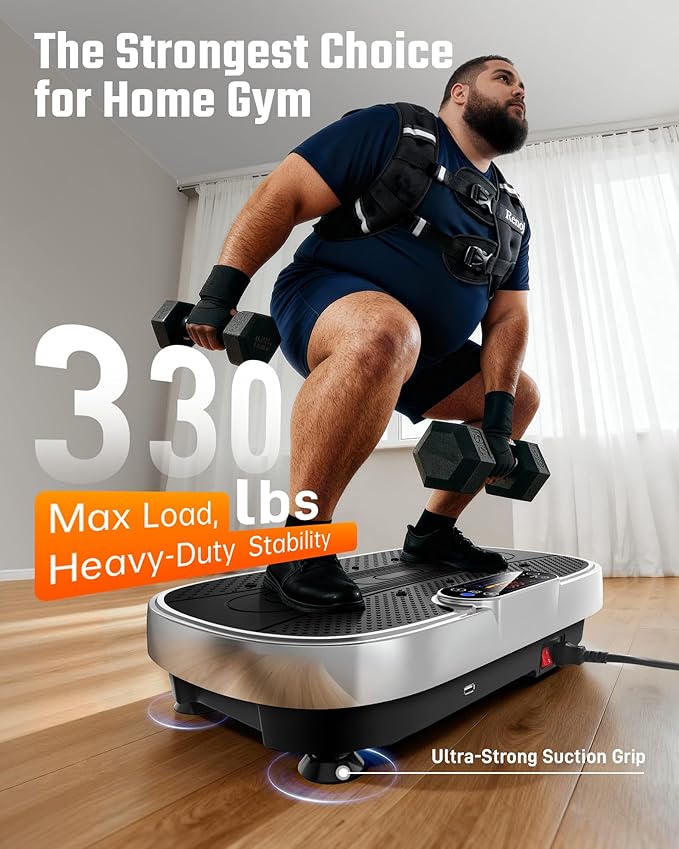 Vibration Plate Exercise Platform with Loop Bands + Renoj FlexSlide 32oz Insulated Stainless Steel Tumbler (Black) – Full Body Workout & Recovery Set