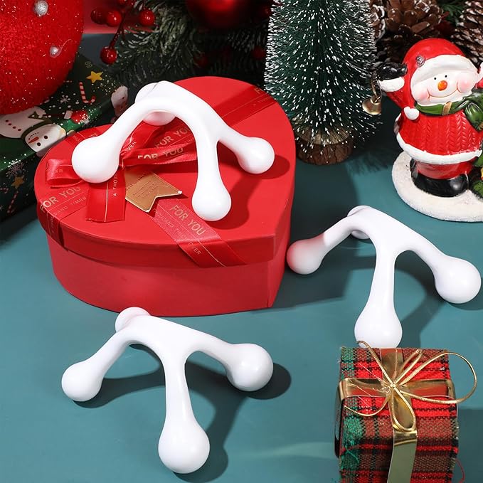 Liliful 9 Pcs 4 Point Massage Tools Christmas Gift Office Gift Small Hook Massager Handheld Palm Shaped Manual Back and Neck Massager Tools 4 Legged Hand Held Massager (White)