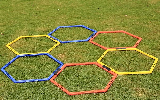 Hexagon Agility Ring Training Circle Ring Speed Agility Ladder Physical Training Ring Football Footwork Trainer Hurdles Agility Ladder Fitness Equipment Multicolor Training Ring 3Pcs