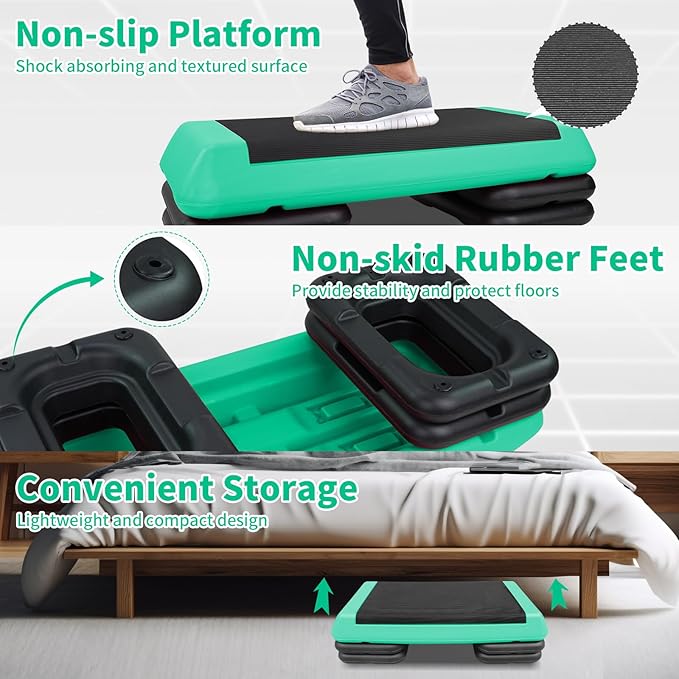 4''-6''-8''Adjustable Aerobic Stepper w/4 Risers Health Workout Step Platform for Sports & Fitness