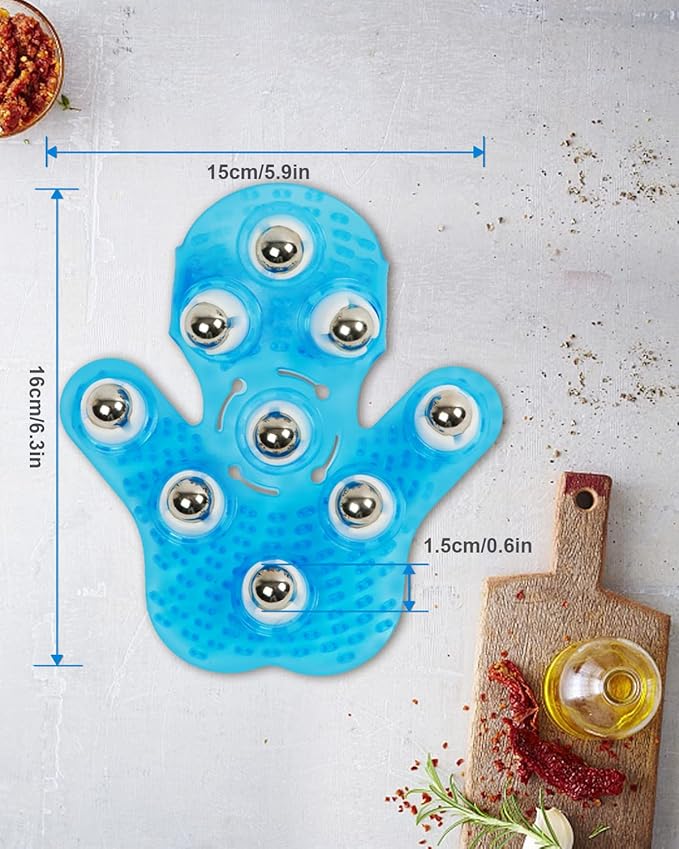 Glove Massager Palm Shaped Hand Massage Manual 9 360-degree-roller Mental Roller Ball Blue
