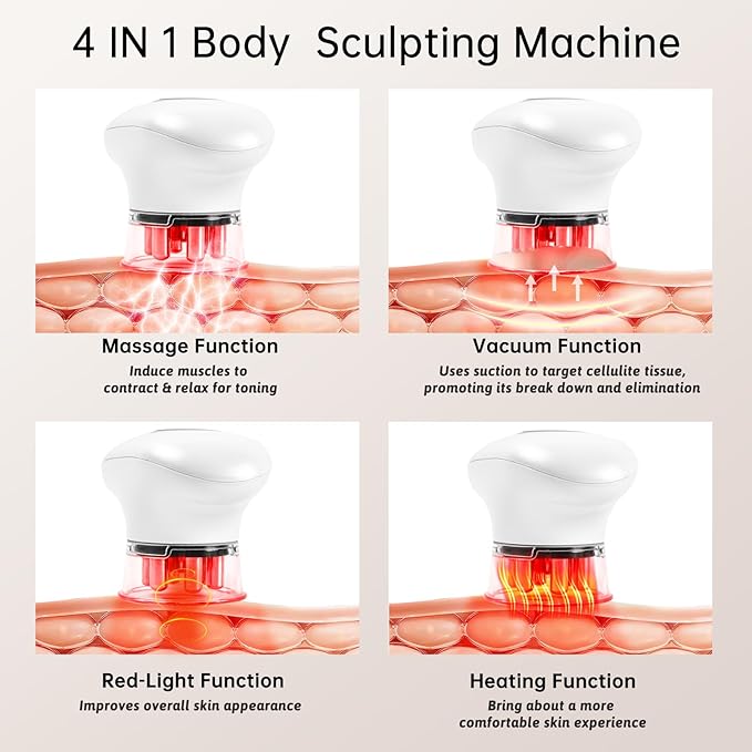 4 in 1 Body Sculpting Machine-Lymphatic Drainage Massager with 4 Adjustable Functions:Heating,Cupping,Red Light & Massage for Belly, Waist, Arms, Legs and Face