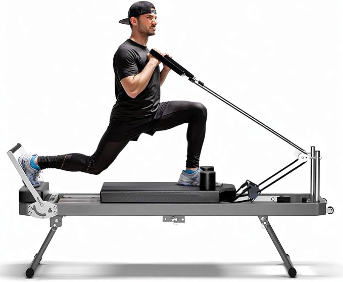 Portable Pilates Reformer Machine for Home, Foldable Reformer Pilates Machine with Dual Resistance, Compact Design, Smooth Glide Rails, Space-Saving