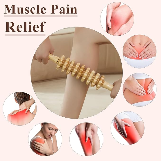 Muscle Roller Wood Cellulite Massage Roller Deep Tissue Massager Wood Therapy Massage Tools Fascia Blaster for Lymphatic Drainage, Muscle Relief(9-Wheel)