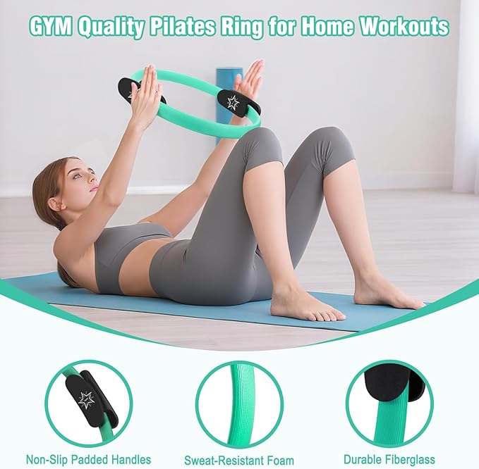 Pilates Essentials Kit for Home Women, Ring and Ball Set, Pilates Equipment for Workouts, 3 Resistance Bands, Grip Socks, 14 Inch Magic Circle, Mini Exercise Ball, Great Exercise Equipment