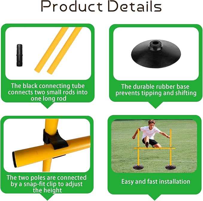 2.6FT Speed Agility Training Hurdles Set Adjustiable Height Jumping Hurdles Soccer Agility Poles for Beginner and Student