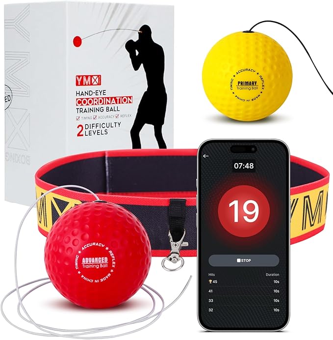 YMX BOXING® Training Reflex Ball with Counter App - Adjustable Elastic Headband, Light Weight Soft Foam Balls - Improve Coordination, Reaction Speed, Focus, Accuracy - Cardio Sports Exercise Equipment