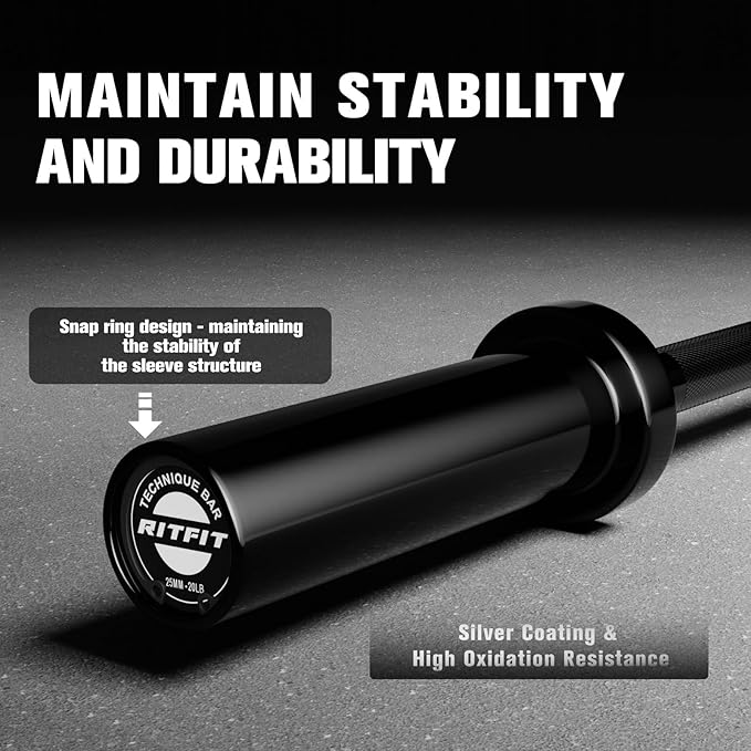 RITFIT Olympic Barbell 4ft/6ft - 2 Inch Weight Bar for Strength Training, Weightlifting, Squat, Deadlift, Bench Press, Curl, Overhead Press - 350lbs/500lbs Capacity