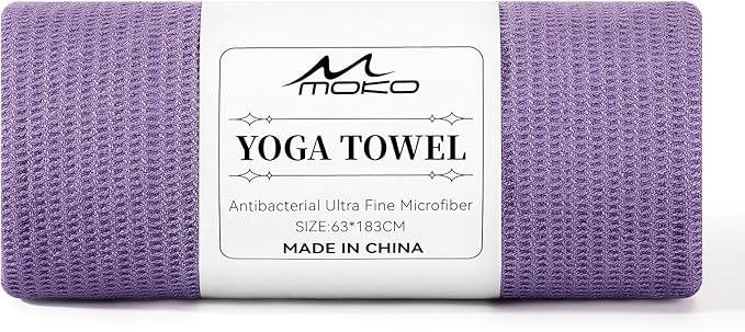 MoKo Hot Yoga Towel, Non-Slip Yoga Mat Towel with Grip Dots, 74.4"×27.3" Yoga Mat Cover for Pilates, Fitness, Meditation, Swimming Pool, Beach, Travel Yoga Mat with Corner Pockets