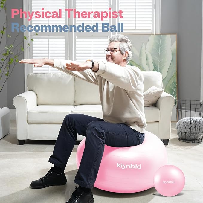Exercise Ball, Extra Thick Yoga Ball for Workout Pregnancy Stability, 4 Sizes Anti-Burst Balance Ball with Foot Pump - Heavy Duty Fitness Ball Chair for Office, Home & Gym