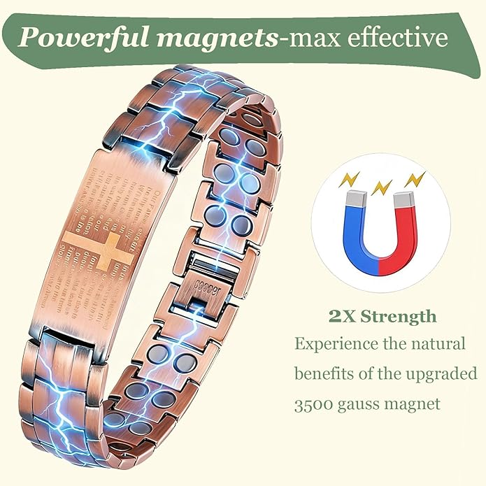 99% Copper Cross Bracelet for Men with Ultra Strength Magnets, Adjustable Magnetic Bracelet with Sizing Tool Jewelry Box