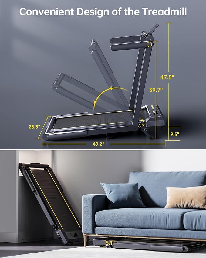 Walking Pad Treadmill with 12% Incline and Handle Bar, 4 in 1 Folding Treadmill for Home/Office, Under Desk Treadmills Portable Walking Pad with App & Bluetooth Speaker, 0.6-10MPH
