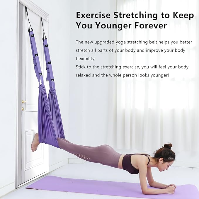 Yoga Stretching Strap, Leg Waist Back Bend Auxiliary Yoga Stretch Band, Upgraded Version with Door Anchor 2 Resistance Rope Stretch Strap Inversion Trainer for Pilates Dance Aerial Yoga Fitness
