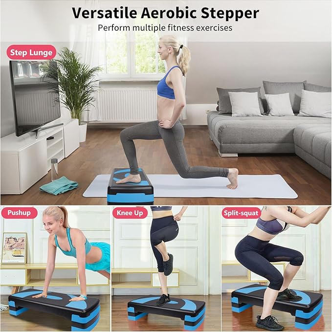 Aerobic Step Platform Exercise Step with 3 levels Adjustable Height Non-Slip Exercise Stepper for Cardio, Strength, and Fitness Workouts at Home or Gym