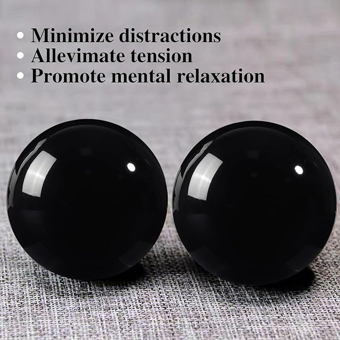 Obsidian Baoding Balls for Hand Therapy, Traditional Massage Chinese Ball for Adults Health Exercise Stress Relief Balls with Carry Pouch, Black Obsidian, Small-1.38"