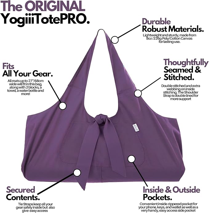 Yogiii Yoga Mat Bag | The ORIGINAL YogiiiTotePRO | Large Yoga Mat Bag or Yoga Mat Carrier with Side Pocket | Yoga Bag Fits Most Size Mats