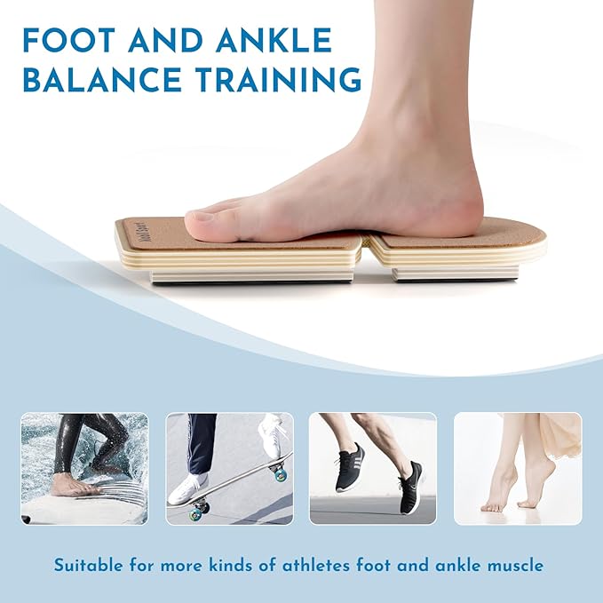 Cork Ankle Balance Board & Foot Strengthener – Extra-Wide Wooden Single Leg Stability Trainer for Arch Comfort, Mobility & Recovery – Adjustable Rocker System (Natural Cork Edition)