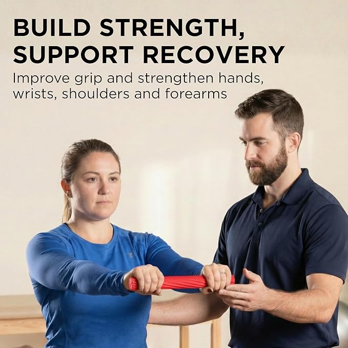 THERABAND FlexBar, Tennis Elbow Therapy Bar, Relieve Tendonitis Pain & Improve Grip Strength, Resistance Bar for Golfers Elbow & Tendinitis, Red, Light, Beginner