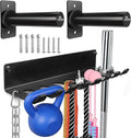Gym Rack Organizer, Home Gym Accessories Hanger, Wall Mount Hooks for Olympic Barbells, Row Handles, Bats or Tools (E-Book Instruction Included)