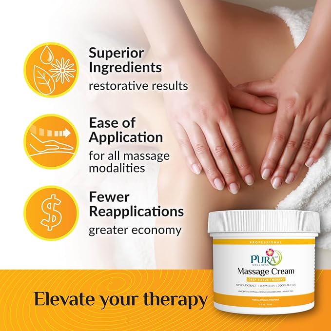Deep Tissue Therapy 4 Fl oz Massage Cream, Professional, Massage Therapy, Unscented, Natural Ingredients, Skin Hydrating, Moisturizing, Muscle Relief, for Bruising, Recovery, Soothing
