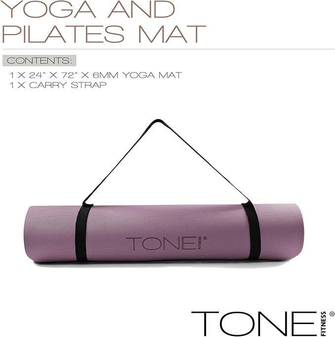 TONE Fitness Yoga Mat 1/4" Thick Non Slip Exercise & Pilates Mat for Home Workouts with Carrying Strap | Multiple Options
