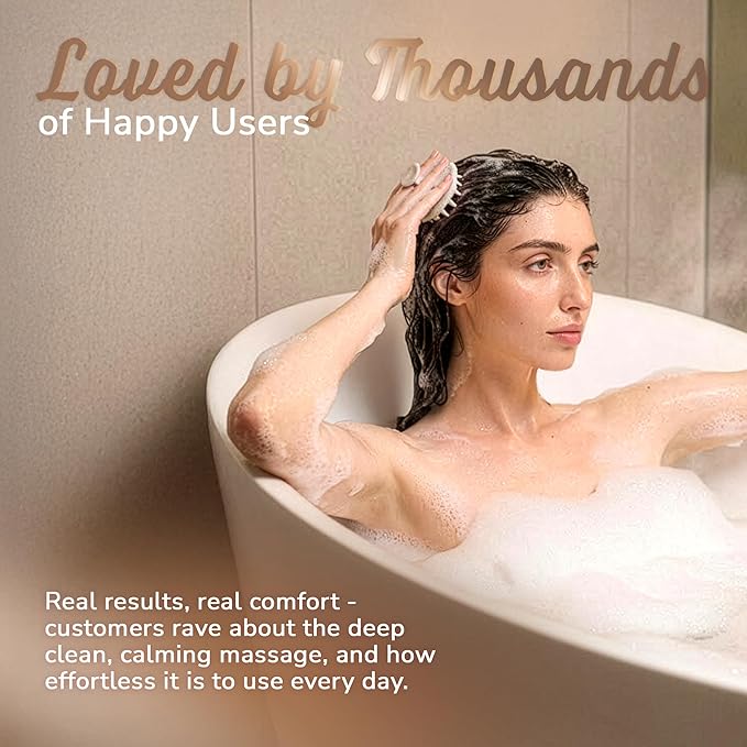 Scalp Massager Shampoo Brush – Silicone Scalp Scrubber for Hair Growth & Dandruff Removal, One-Piece, Non-Slip Handle, Soft Bristles, Wet/Dry Shower Scalp Exfoliator for All Hair Types – Clay