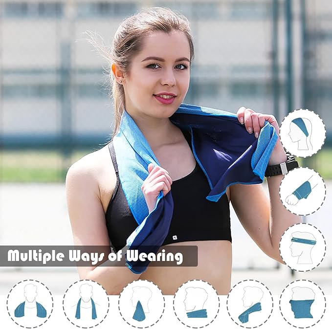 Pack of 20 Cooling Towel 40x12'' Ice Towel for Neck and Face Microfiber Chilly with Bag Breathable Yoga Gym Stay Cool Towels Sweat Rag for Workout Running Camping Pilates Beach, Light Blue