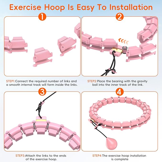 Plus Size Silent Weighted Hula Infinity Fitness Detachable Hoops 65-Inch 32 Knot, Smart Noiseless Infinity Hula for Women, Waist and Abdominal Home Weight Loss Exercise Fit Hoop