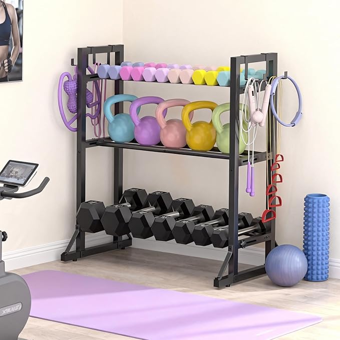 3-Tier Adjustable Dumbbell Rack Stand - Heavy-Duty Carbon Steel Weight Storage Organizer for Home Gym, Easy Assembly, 450 lb Capacity for Dumbbells & Kettlebells