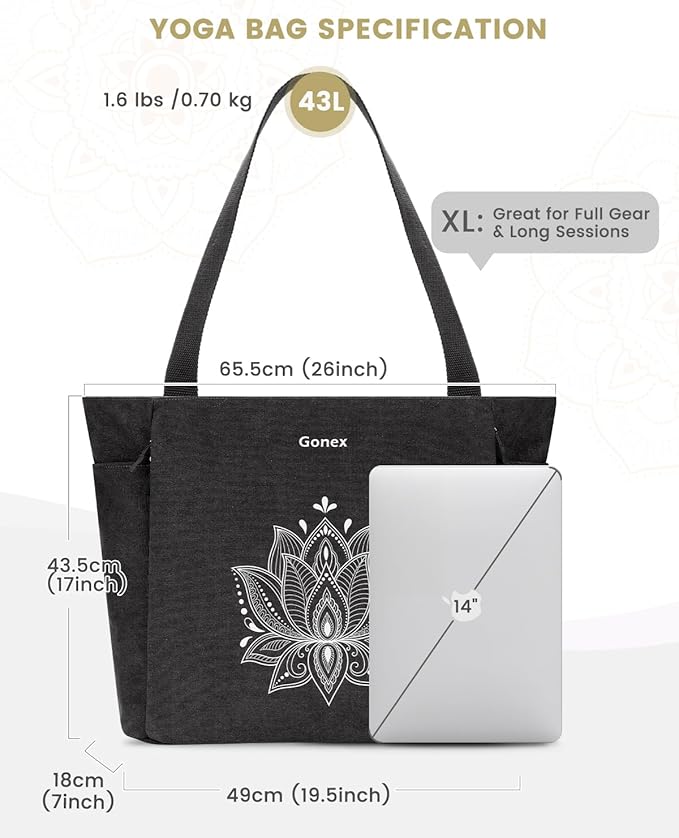 Gonex Yoga Mat Bag, Large Tote Bag with Multi Pockets for Women Men, Canvas Mat Carrier, Full Zipper Easy Access for Pilates Gym Travel