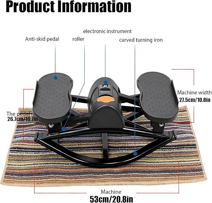 Rock Stepper Exercise Machine, Foldable Lateral Stepper Side to Side with LCD Monitor, Carbon Steel Step Machine for Home Office, Heavy Duty 220lbs Capacity Rocking Stepper