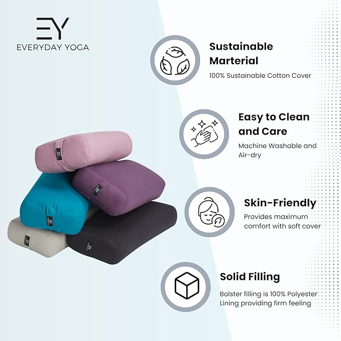 Everyday Yoga Premium Bolster, Soft & Supportive Meditation Pillow with Carry Handle, Lightweight Cushion for Restorative Yoga & Relaxation (Multi-Color)