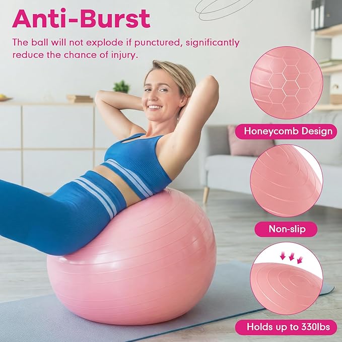 Leyndo 4 Pcs 26 Inch Yoga Exercise Ball Pilates Pregnancy Birthing Fitness Ball with Quick Pump Anti Burst for Improved Posture, Balance, Yoga, Pilates, Training