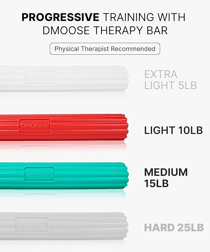 DMoose Fitness Flex Resistance Bar for Physical Therapy - Non-Slip Odorless Material, Exercise Bar for Tennis & Golfers Elbow Tendonitis Relief - Wrist and Forearm Strengthener & Grip Strength Trainer