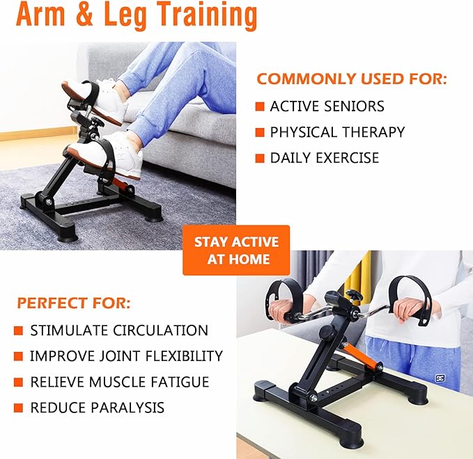 Under Desk Bike Pedal Exerciser, GOREDI Foldable Cycle Exercise Bike for Office, Upper & Lower Peddler Exerciser for Seniors with LCD Display, Fitness Folding Exerciser Peddler for Arm & Leg Workout