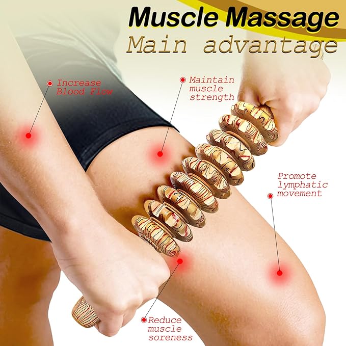 Wooden Massager Handheld Roller Trigger Point Massager Stick for Fascia, Cellulite, Muscle & Abdomen , Body Therapy Massager, Muscle Belly Relief Tool…